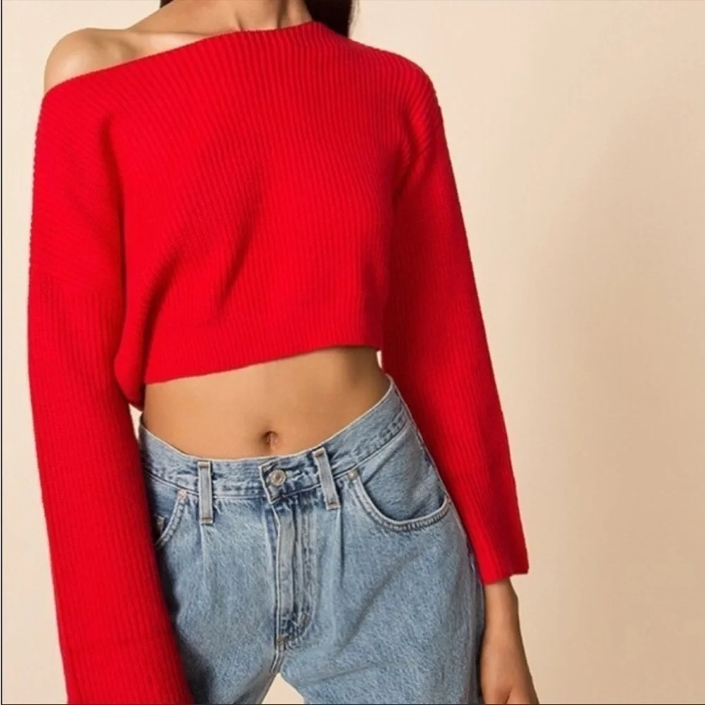 Superdown Geraldine Ribbed Cropped Sweater‎ in Red Size Extra Small